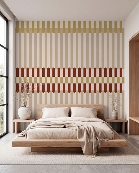 Tapet Model în dungi în nuanțe de bej și teracotă, Fototapet Geometrie, w05150v3 : Uwalls.ro