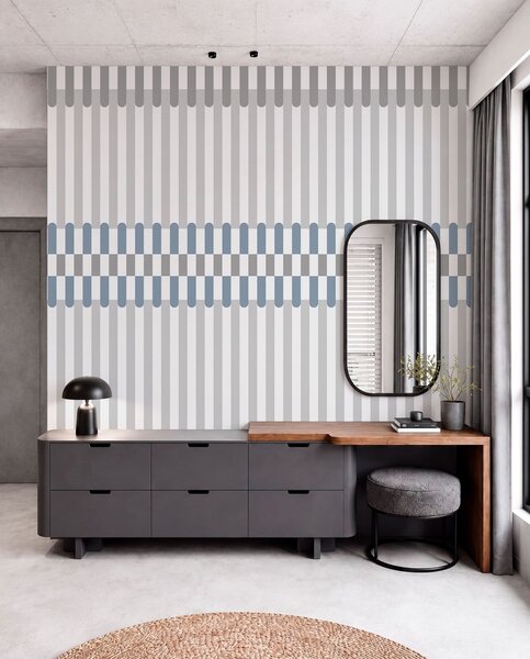 Tapet Model în dungi în nuanțe de gri și albastru, Fototapet Geometrie, w05150v6 : Uwalls.ro