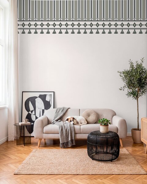 Tapet Bordură decorativă în nuanțe de verde și gri, Imagini de fundal unice, w05151v2 : Uwalls.ro