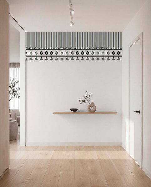 Tapet Bordură decorativă în nuanțe de verde și gri, Imagini de fundal unice, w05151v2 : Uwalls.ro