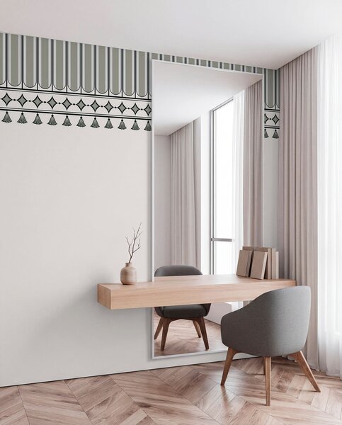 Tapet Bordură decorativă în nuanțe de verde și gri, Imagini de fundal unice, w05151v2 : Uwalls.ro