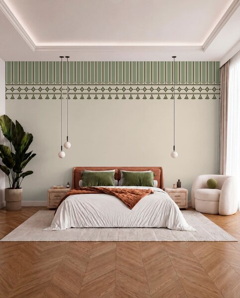 Tapet Bordură decorativă în nuanțe de verde, Imagini de fundal unice, w05151v1 : Uwalls.ro