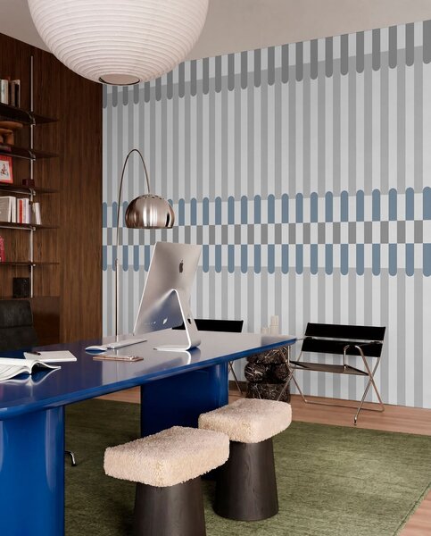 Tapet Model în dungi în nuanțe de gri și albastru, Fototapet Geometrie, w05150v6 : Uwalls.ro