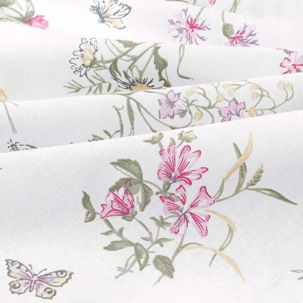 Goldea napron de masă 100% bumbac - flori de câmp colorate pe alb 35x140 cm