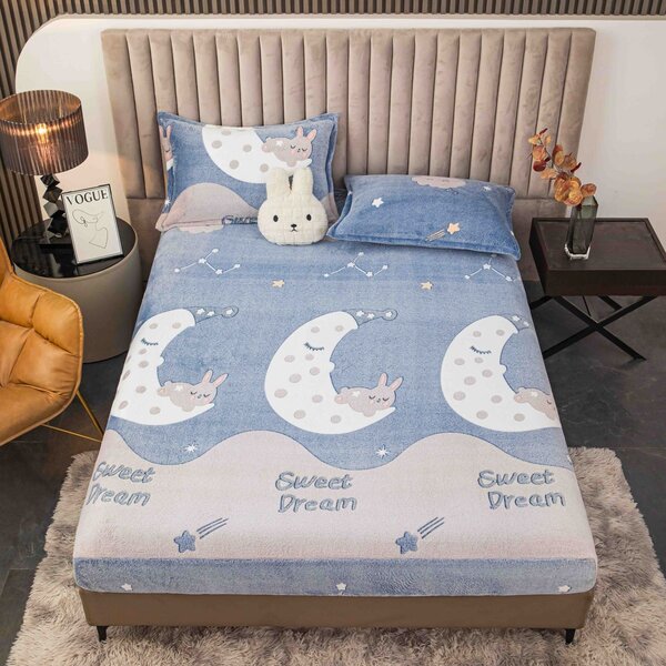 Husa de pat cu elastic, cocolino, 230x250 cm, 2 fete de perna, Sweet Dream
