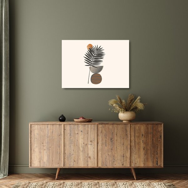 Tablou pe sticlă - Abstracție cu frunze de palmier (70x50 cm)