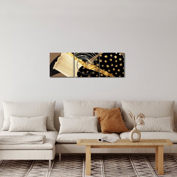 Tablou - Abstracție maro auriu N⁰1 (cu ceas) (90x30 cm)