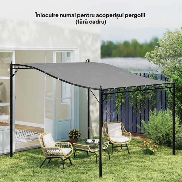 Outsunny Copertină de Rezervă pentru Pergolă cu 16 Orificii de Scurgere, Cârlige şi Inele, 297x 297 cm, Gri Închis | Aosom Romania