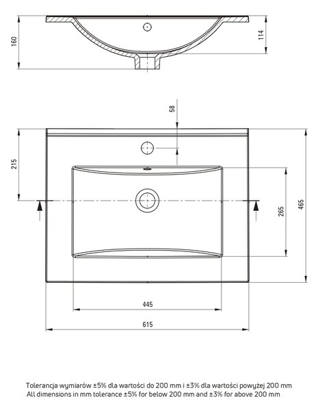 Deante Tubo lavoar 61.5x46.5 cm dreptunghiular mobilier alb luciu CTU_646M