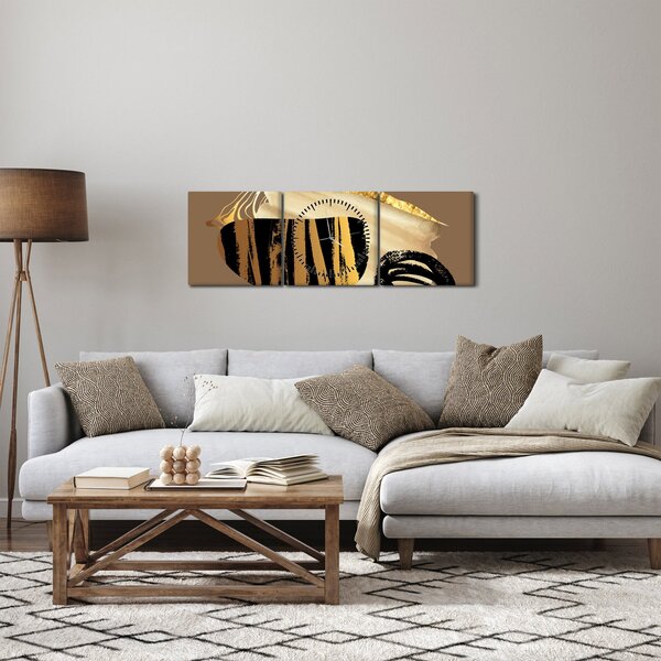Tablou - Abstracție maro auriu N⁰2 (cu ceas) (90x30 cm)