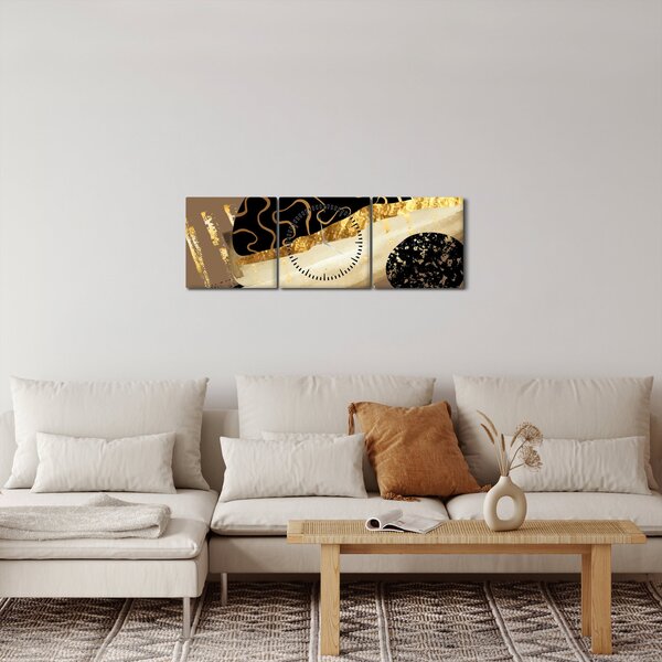 Tablou - Abstracție maro auriu N⁰3 (cu ceas) (90x30 cm)