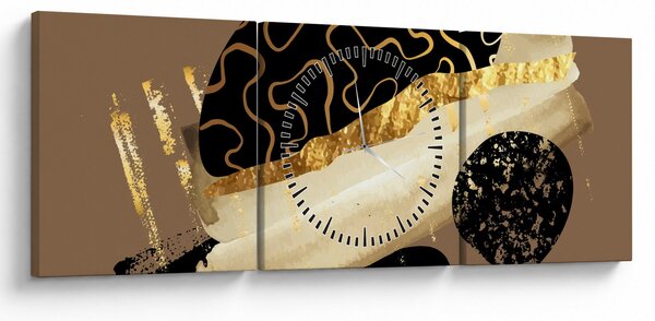 Tablou - Abstracție maro auriu N⁰3 (cu ceas) (90x30 cm)