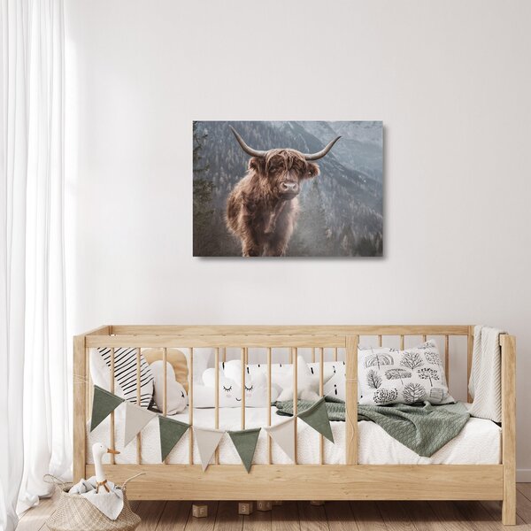Tablou pe sticlă - Vaca Highlander (70x50 cm)