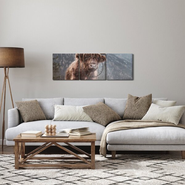 Tablou - Vaca Highlander (cu ceas) (90x30 cm)