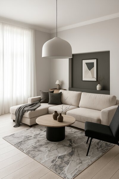 Covor Sufragerie Dormitor, Model Elma El001 106, Gri Bej 80x150