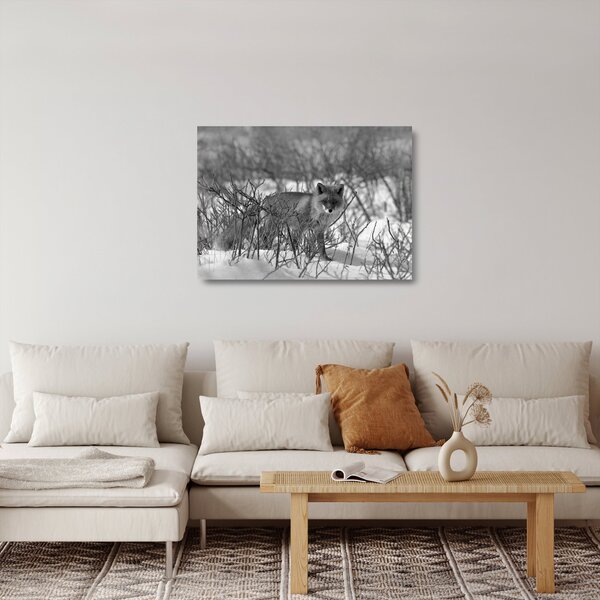 Tablou pe sticlă - Vulpe în timpul iernii (70x50 cm)