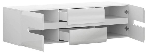 Comoda TV AZTECA TRIO, alb lucios, PAL, 150x47x43 cm