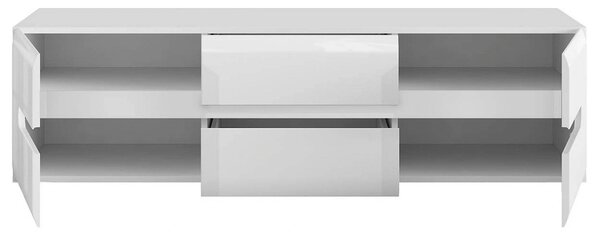 Comoda TV AZTECA TRIO, alb lucios, PAL, 150x47x43 cm