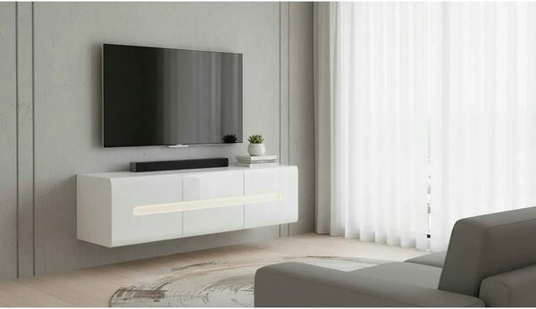 Comoda TV AZTECA TRIO, alb lucios, PAL, 150x47x43 cm