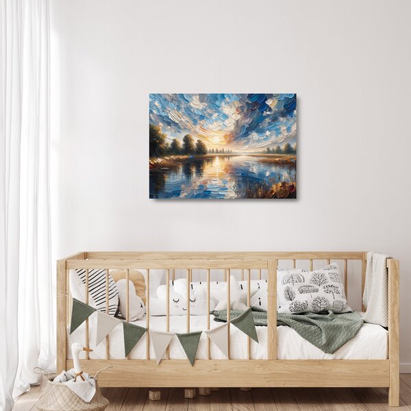 Tablou pe sticlă - Pictură cu soarele deasupra apei (70x50 cm)