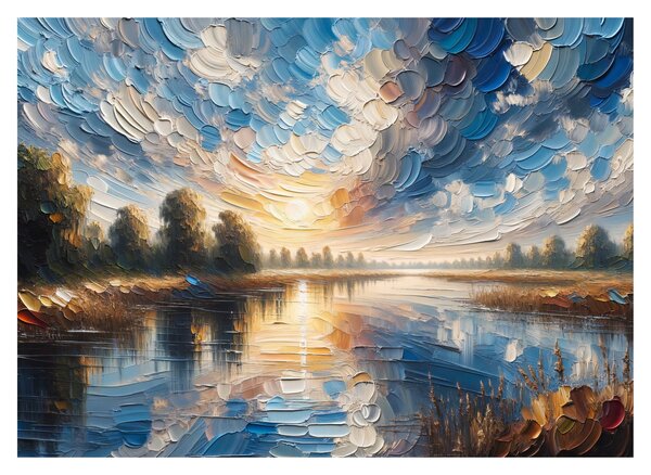 Tablou pe sticlă - Pictură cu soarele deasupra apei (70x50 cm)