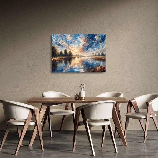Tablou pe sticlă - Pictură cu soarele deasupra apei (70x50 cm)