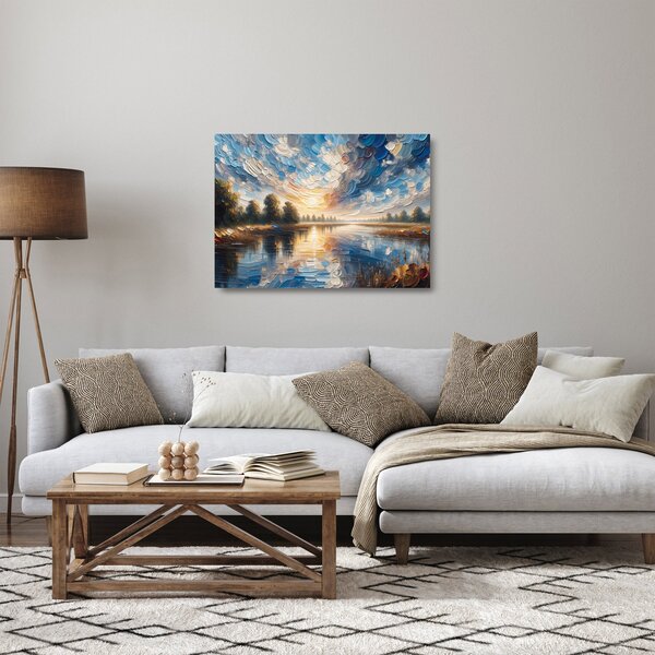 Tablou pe sticlă - Pictură cu soarele deasupra apei (70x50 cm)