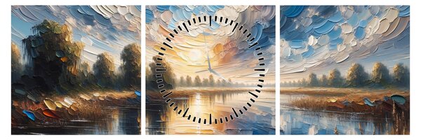 Tablou - Pictură cu soarele deasupra apei (cu ceas) (90x30 cm)