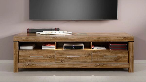 Comoda TV GENT, stejar, PAL, cu iluminare LED, 200x54x60 cm