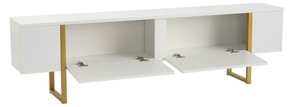 Comoda TV SERENITY, alb/auriu, PAL/metal, 180x30x50 cm