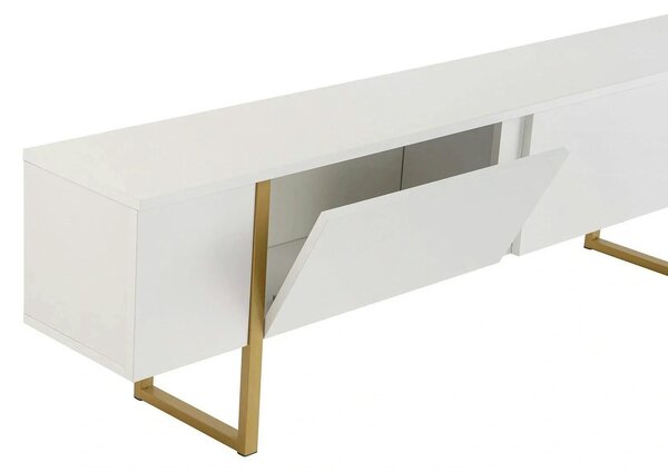 Comoda TV SERENITY, alb/auriu, PAL/metal, 180x30x50 cm