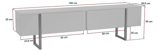 Comoda TV SERENITY, alb/auriu, PAL/metal, 180x30x50 cm