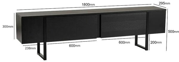 Comoda TV SERENITY, negru, PAL/metal, 180x30x50 cm