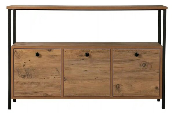 Comoda SOLACE, pin atlantic/negru, PAL/metal, 120x30x77 cm