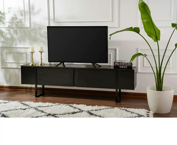 Comoda TV SERENITY, negru, PAL/metal, 180x30x50 cm