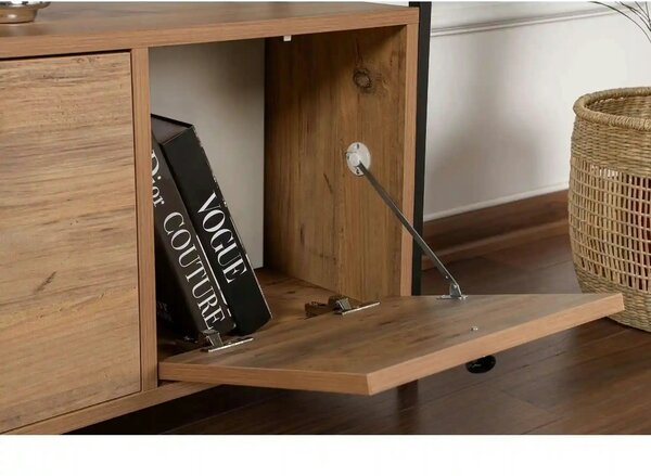 Comoda SOLACE, pin atlantic/negru, PAL/metal, 120x30x77 cm