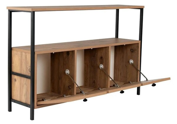Comoda SOLACE, pin atlantic/negru, PAL/metal, 120x30x77 cm
