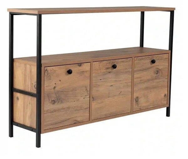 Comoda SOLACE, pin atlantic/negru, PAL/metal, 120x30x77 cm