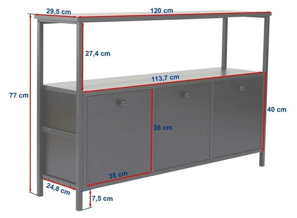 Comoda SOLACE, stejar/negru, PAL/metal, 120x30x77 cm