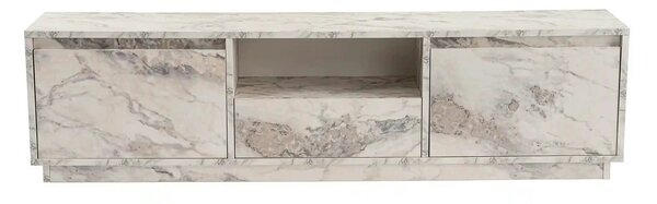 Comoda TV VANGUARD, alb cu efect de marmura, PAL, 160x30x42 cm