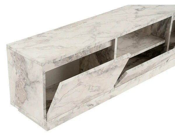 Comoda TV VANGUARD, alb cu efect de marmura, PAL, 160x30x42 cm
