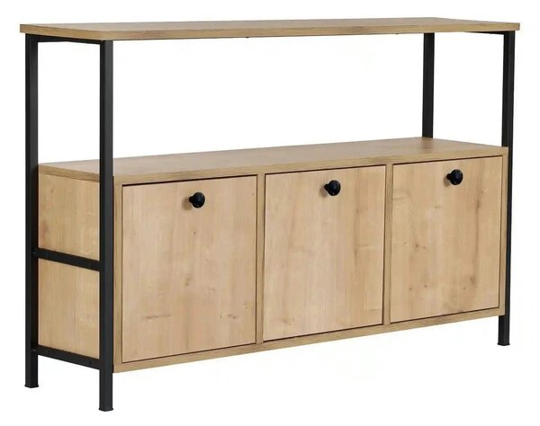 Comoda SOLACE, stejar/negru, PAL/metal, 120x30x77 cm