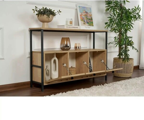 Comoda SOLACE, stejar/negru, PAL/metal, 120x30x77 cm