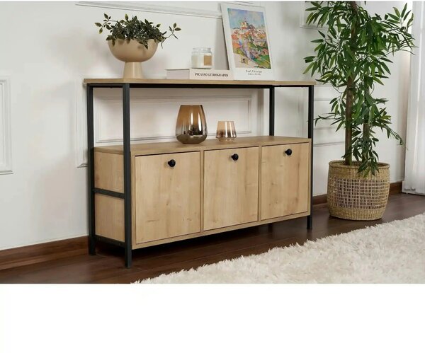 Comoda SOLACE, stejar/negru, PAL/metal, 120x30x77 cm
