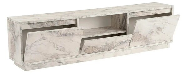 Comoda TV VANGUARD, alb cu efect de marmura, PAL, 160x30x42 cm