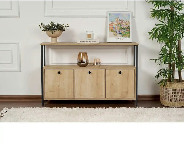 Comoda SOLACE, stejar/negru, PAL/metal, 120x30x77 cm