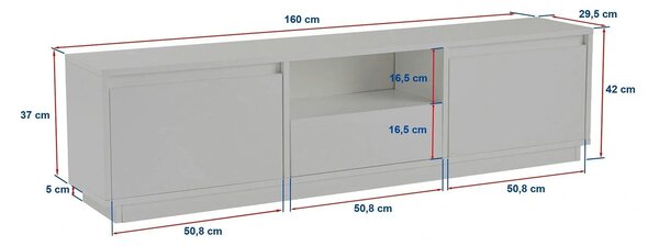 Comoda TV VANGUARD, gri, PAL, 160x30x42 cm