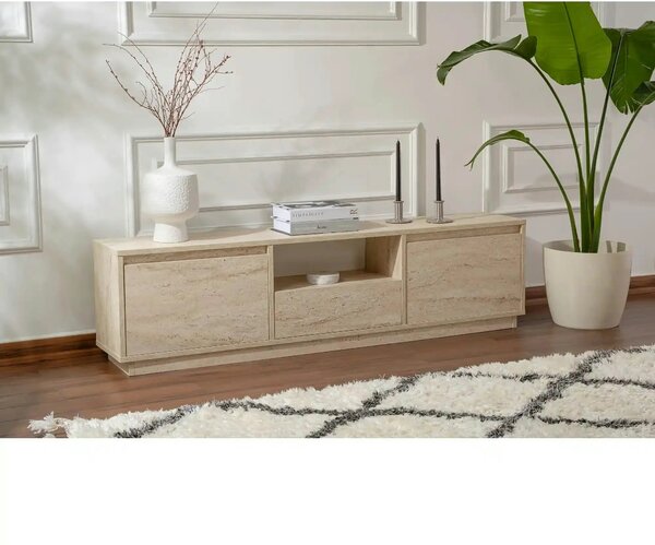 Comoda TV VANGUARD, bej cu efect de piatra travertin, PAL, 160x30x42 c