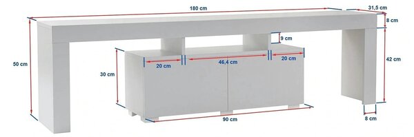 Comoda TV ENCLAVE, alb, PAL, 180x32x50 cm