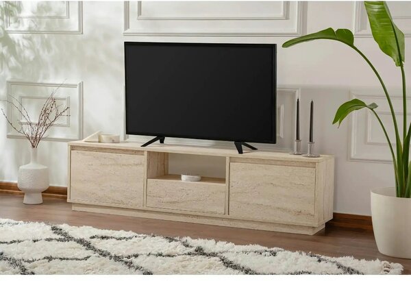 Comoda TV VANGUARD, bej cu efect de piatra travertin, PAL, 160x30x42 c